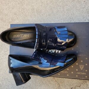 Marc Cain Navy Patent Tassel Block-Heel Mules
